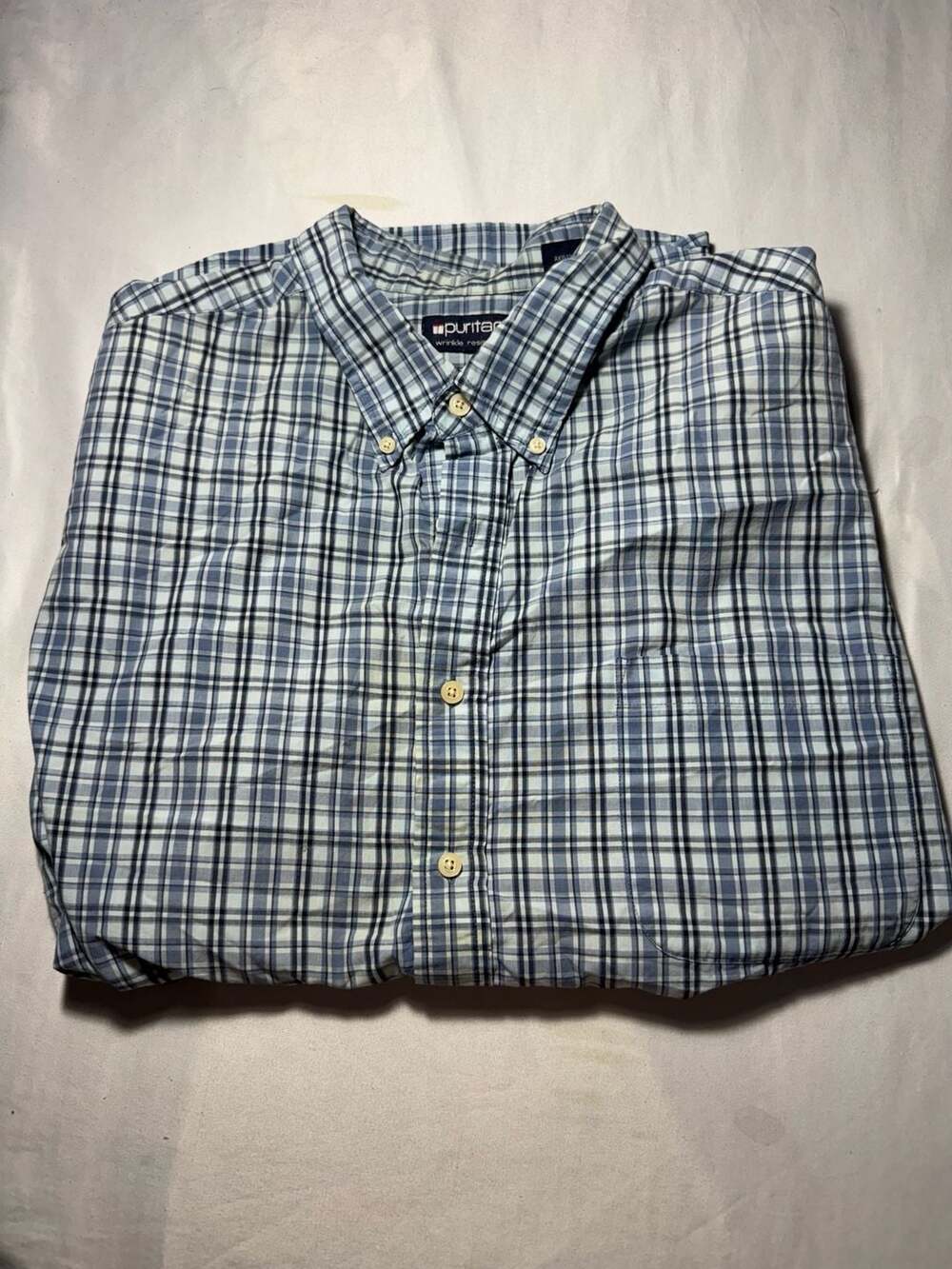 Puritan Wrinkle Resistant Button Down Plaid Shirt Blue Oxygen 2XL